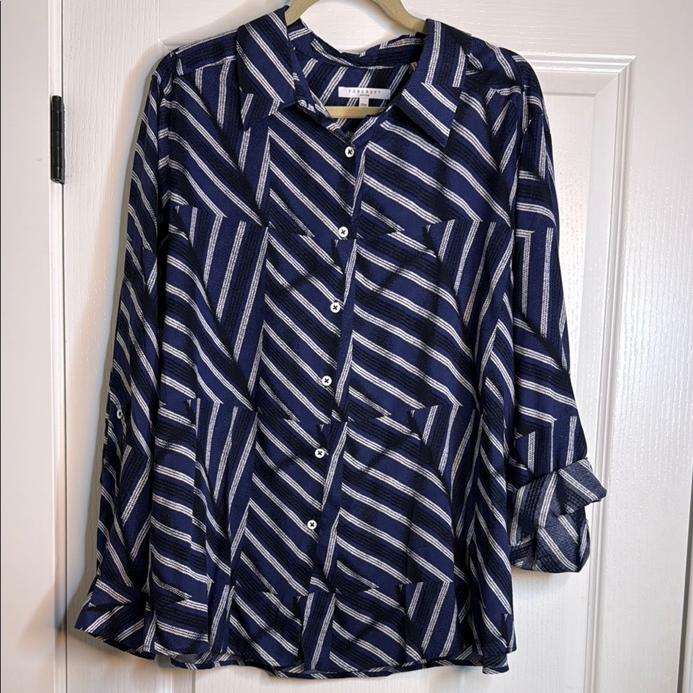 Women's Navy Striped Button-Up Top